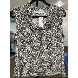 Sleeveless Leopard Print Cowl Neck Top thumbnail 2