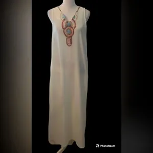 Orderplus size S white maxi swimsuit coverup w/side slits GUC thumbnail 2