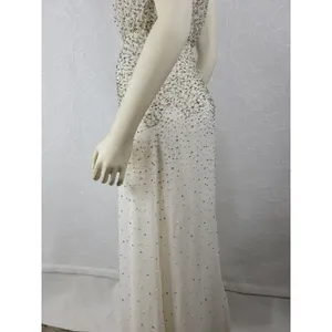 Anthropologie Womens Dress Sz S White Silver Rian Beaded Embellished Halter Maxi thumbnail 14