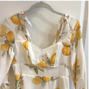 For Love & Lemon Mini Dress Women Medium White Lemon Print Cottagecore Tie Strap thumbnail 4