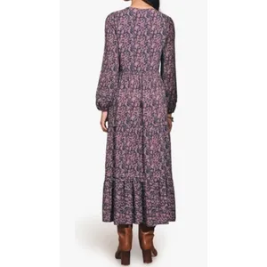 Faherty Isabella Tiered Midi Maxi Dress XL Dark Paisley Floral Long Sleeve Boho thumbnail 3