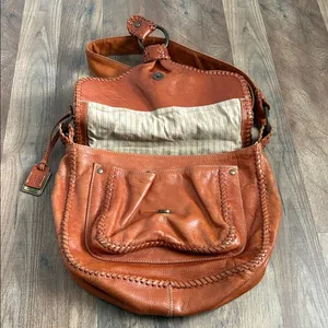 FRYE Cognac Leather Crossbody Saddle‎ Bag Braided Boho Chic Western Inspired thumbnail 4