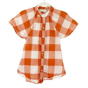 Anthropologie Maeve Womens Flutter Sleeve Button Up Gingham Plaid Blouse Size XS thumbnail 2