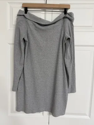 PINK Victorias Secret Off-Shoulder Long Sleeve Bodycon Dress in Light Gray XL thumbnail 4
