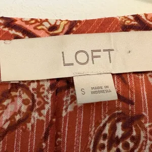 Loft Bouquet Ruffle Tie Neck Blouse Auburn Orange‎ Size Small Boho Fall thumbnail 5