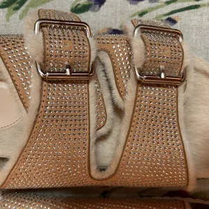 DV Dolce Vita Women Bonita Beige 6.5 Slides Sandals Shoes Bling Fur Comfort Boho thumbnail 5