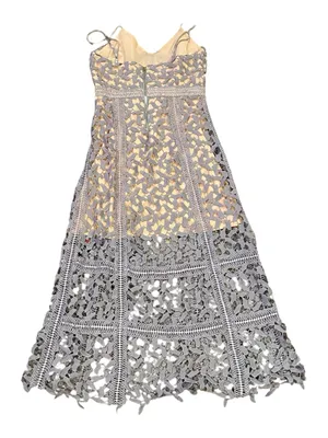 HD Elliatt Anthropologie LILAC Lace LONG vneck strappy Dress L thumbnail 5