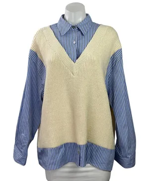 Zara Women's Cream Blue Long Sleeve Striped Contrast Shirt Sweater Top Size XS thumbnail 1