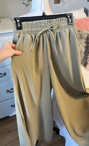 High Waist Wide Leg Palazzo Culottes Loose Pants Womens Small Olive Green Tan thumbnail 11