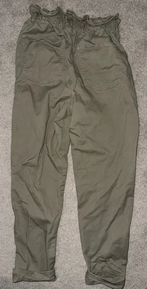 Olive Paperbag Waist Trousers – Casual Chic Pants – Size M thumbnail 4