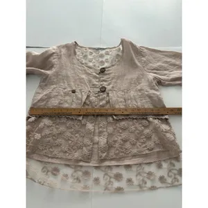 Linen Blouse Jacket Womens XL Blush Pink Lace Detail Boho Fairy Whimsy Coquette thumbnail 11