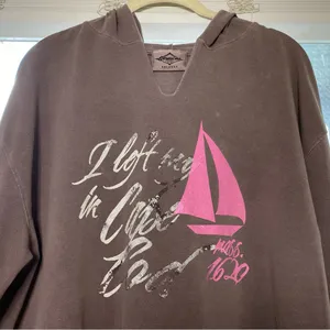 Jersey"I Left My Boat In Cape Cod" Brown Grunge Graphic Hoodie Fall Top XXL EUC thumbnail 3