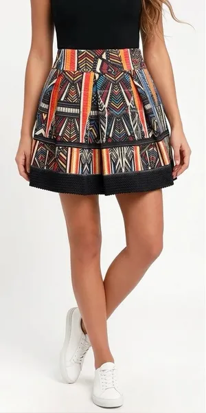 XHILARATION Womens Multicolor Geometric Striped Mini Scalloped Edge Skirt SizeM thumbnail 1
