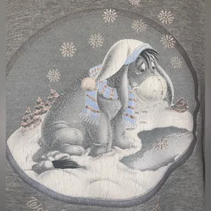 Vintage Disney Store Winter Snow Globe Pooh Eeyore Crewneck Sweatshirt Size XL thumbnail 2