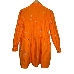 SheIn Floral Embroidered Tiered Babydoll Mini Dress Womens Small Orange Boho Whimsical thumbnail 4