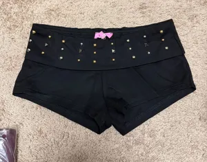 Edikted black studded mini shorts thumbnail 1