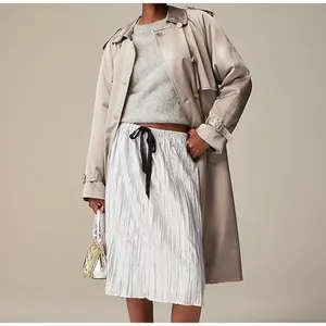 J.Crew Relaxed Trench Coat Satin Crepe Mid Length Silver Gray Insulated US 2 NWT thumbnail 5