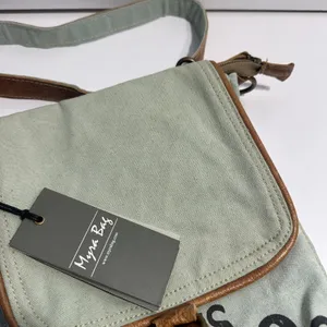 NWT‎ Myra Bag 821 Sage Green Canvas Leather Trim Crossbody Messenger Bag Boho thumbnail 11