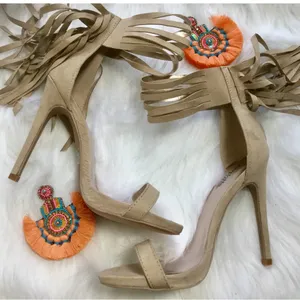 Charlotte Russe FRINGE HEELS TAUPE/NUDE COLOR BOHO GYPSY HIPPIE thumbnail 1