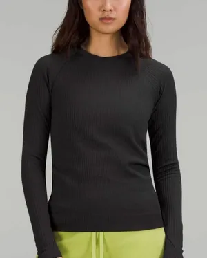 lululemon athletica Rest Less Pullover Shirt Sz 4 Black Rib Full Length thumbnail 1