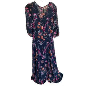 Calvin Klein Navy Blue Floral Chiffon High Low‎ Maxi Dress 4 NWT Wedding Guest thumbnail 4