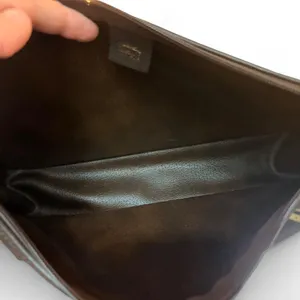 Vintage Longchamp Paris Equestrian Horse Chain Print Leather Crossbody Brown thumbnail 3