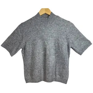 Abercrombie & Fitch Gray Wool Knit Cropped Short Sleeve Mock Neck Sweater Sz XS thumbnail 2