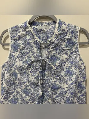 Kimberly Greene Sz Medium Cottagecore Floral Ruffle Lace Blouse Sleeveless thumbnail 3