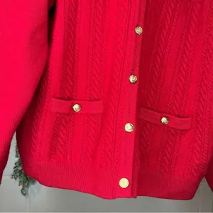 Talbots | women red wool button down sweater gold buttons thumbnail 4