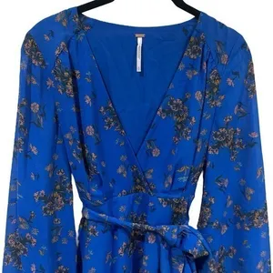 Free People Lilou Printed Bell Sleeve Dress in Cobalt Combo Fairycore Feminine S thumbnail 4