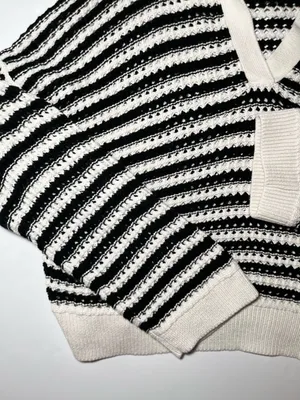Abercrombie‎ & Fitch Striped Crochet Sweater M | Coastal Grandma Nautical Chic thumbnail 4