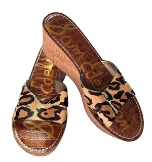 Womens Sam Edelman US Size 9 Eur 40 Leather Leopard Print Cork Wedge Slip On... thumbnail 1