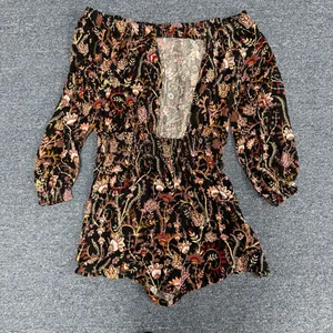 Free People Pretty and Free Black Floral Print Off the Shoulder Romper thumbnail 6
