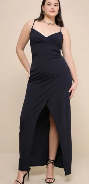 Lulu's Elegant Navy Wrap Maxi Dress thumbnail 1