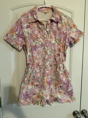 Skies Are Blue Denim Floral Romper thumbnail 1