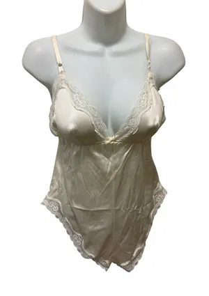 Ashley Taylor 80’s Ivory Teddy Sz M Lace Trim Size Wedding Honeymoon thumbnail 1