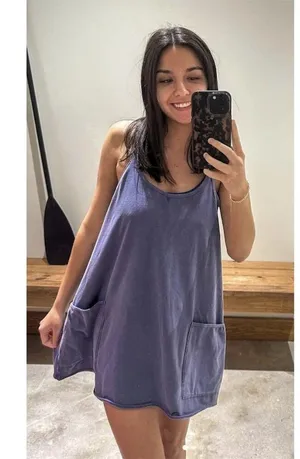 FREE PEOPLE Movement Hot Shot Mini Dress in Blue Indigo Size Large thumbnail 12