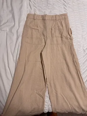 Zara Beige Cropped Linen Pant thumbnail 3