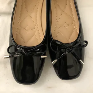 Black patent leather ballet ballerina flats bow detail Sz 8.5 #whimsygoth #gothic #steampunk #streetwear #y2k dark academia office siren core thumbnail 2