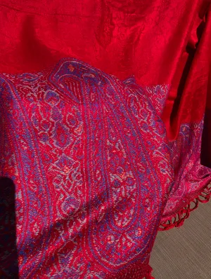 100% Pashmina Red Paisley Shawl Wrap Scarf Soft Woven Fringe | Oversized 68x28" thumbnail 4