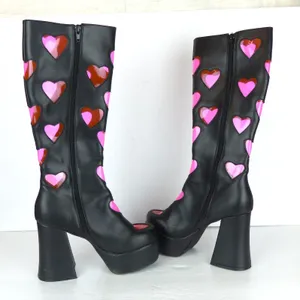Dolls Kill Sugar Thrillz Heart Platform Boots Womens 6 Black Pink Y2K Cyber Rave thumbnail 11