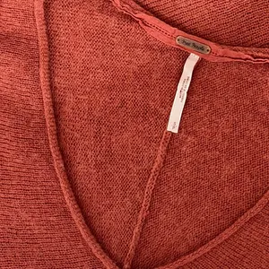 FREE PEOPLE Sadie V Neck Sweater Pullover Wool Alpaca Ruching Sunset Red Small thumbnail 9