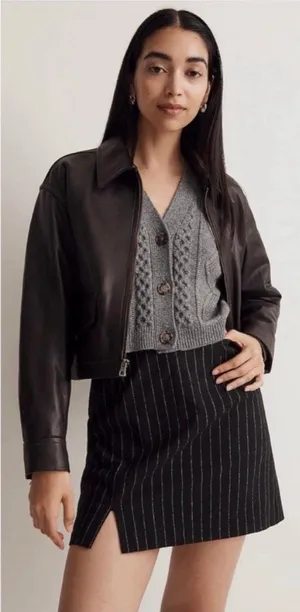 Skirt Wool-Blend Mini Pinstripe Italian Fabric Almost Black 12 NWT New thumbnail 1