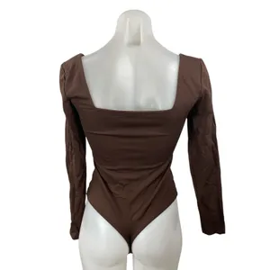Aritzia Babaton Women's Brown Long Sleeve Square Neck Thong Bodysuit Size M thumbnail 4