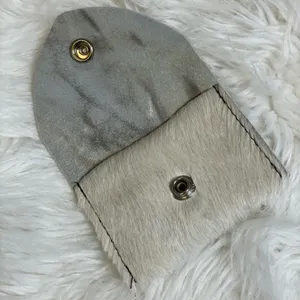 Hair on Hide Genuine Leather Card Holder with snap closure. Made in USA thumbnail 5