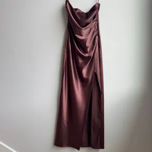 Anthropologie BHLDN Selena Strapless Ruched Chocolate Brown Midi Dress SZ Small thumbnail 2