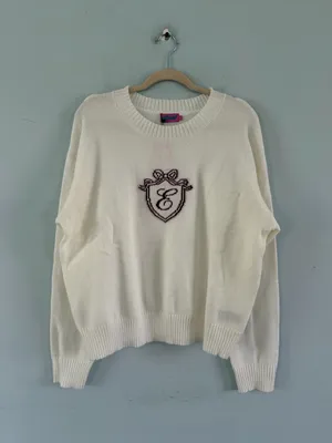 NWT‎ Edikted So Preppy White Crest Logo Cotton Crewneck Sweater thumbnail 3