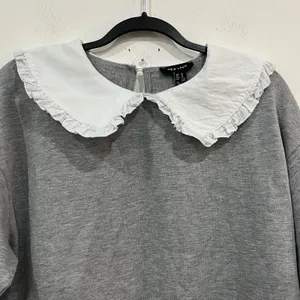 New Look Peter Pan Collar Women’s Gray Sweatshirt Size Medium Coquette Twee thumbnail 2