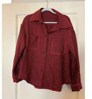 NEW Houndstooth Shacket Jacket Long Sleeve Button Down Shirt XL Red thumbnail 4