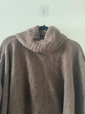 Loft Brown Cowl Neck Wool Blend Knit Poncho Sweater XS Equestrian Fall Oversized thumbnail 2